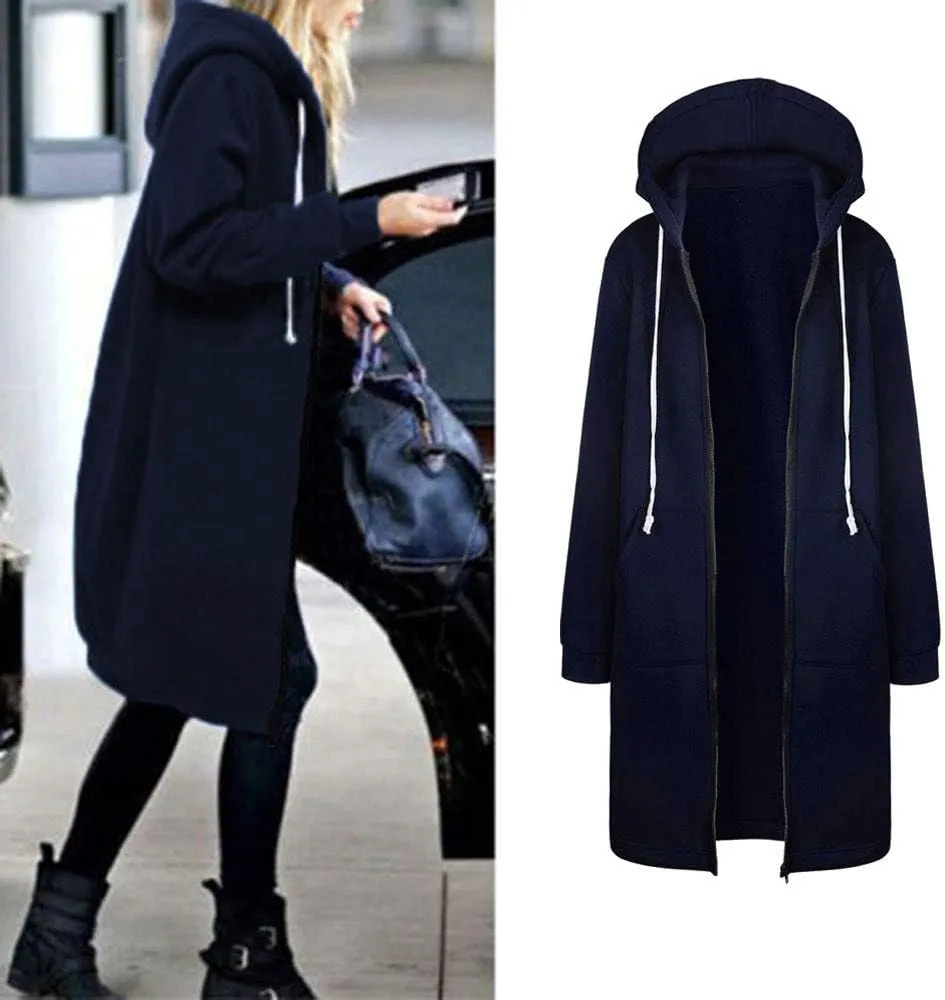 Women's Zip Up Hoodies Oversized Fleece Open Front Hooded Long Sweatshirts Casual Long Sleeve 2024 Fall Jacket Coat