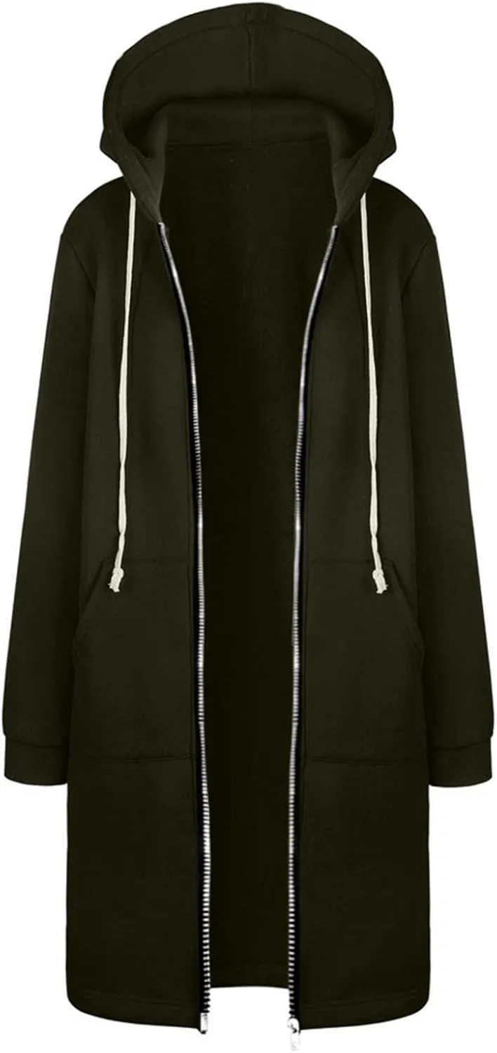 Women's Zip Up Hoodies Oversized Fleece Open Front Hooded Long Sweatshirts Casual Long Sleeve 2024 Fall Jacket Coat