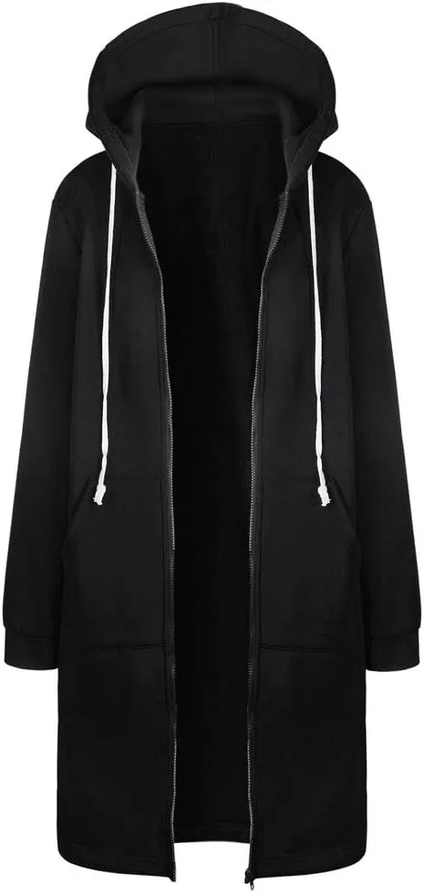 Women's Zip Up Hoodies Oversized Fleece Open Front Hooded Long Sweatshirts Casual Long Sleeve 2024 Fall Jacket Coat