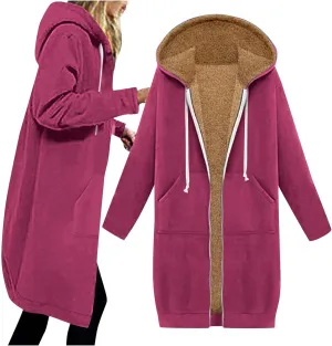 Women's Zip Up Hoodies Oversized Sherpa Lined Long Sweatshirts Casual Long Sleeve 2024 Fall Hoodie Jacket Coat
