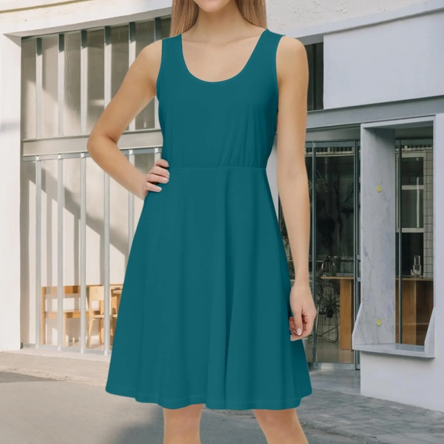 XOWRTE Women's 2025 Summer Sleeveless Sundress Casual Spring Beach Vacation Crewneck Shift Swing Tank Dress Solid Mini Dress