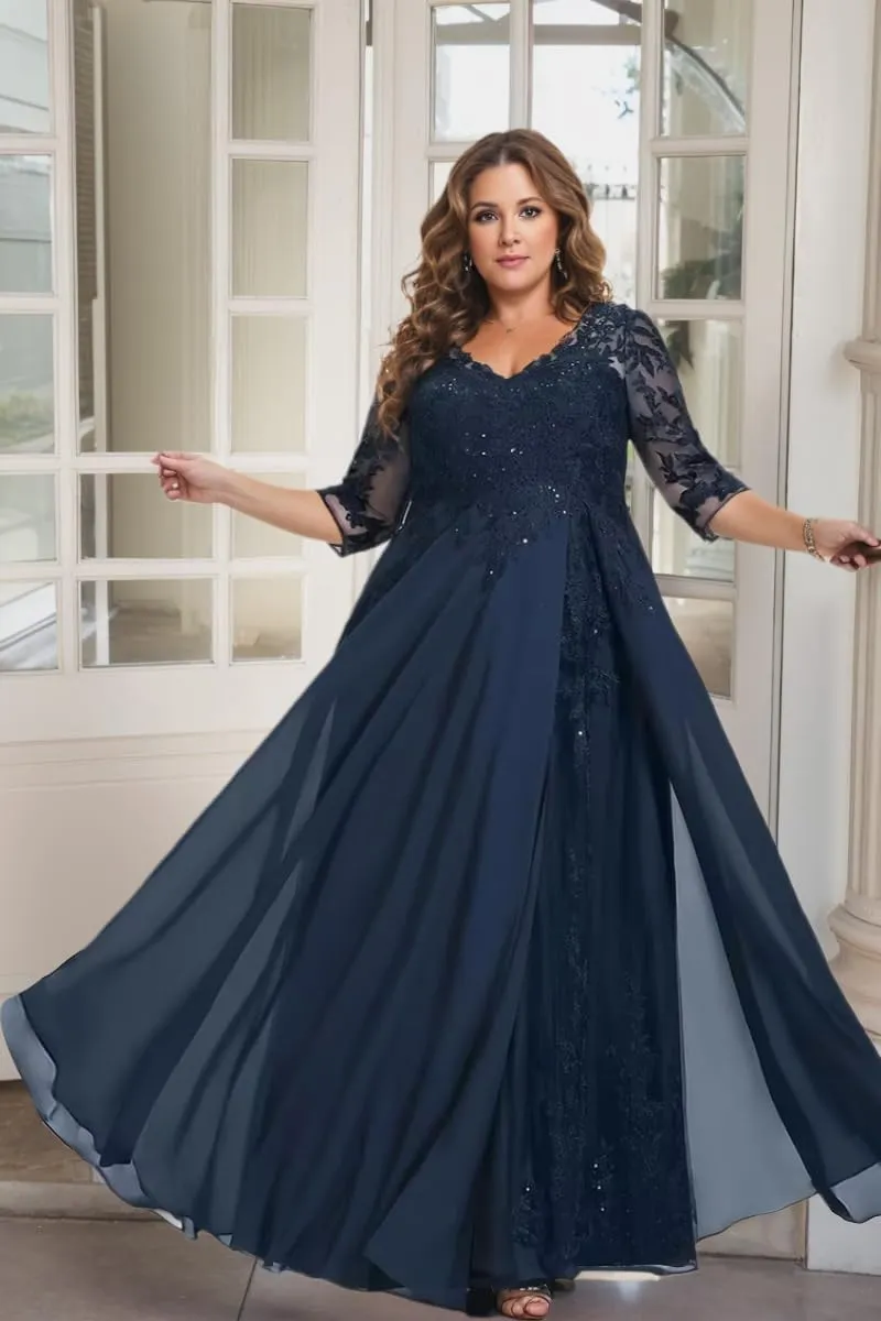 YAUTKA Floral Sequins Mother of The Bride Dresses for Wedding 3/4 Sleeves Lace Chiffon Formal Dress for Women 2025