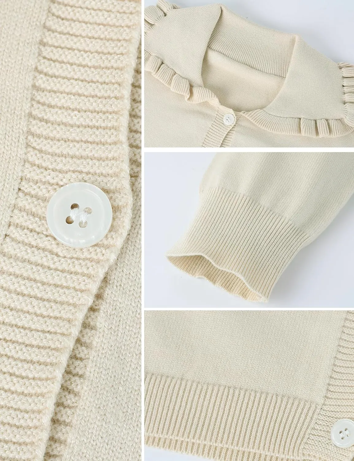 Yimoon Ruffle Collar Cardigan Sweater for Women Open Front Button Down Long Sleeve Cute Cropped Knit Outerwear