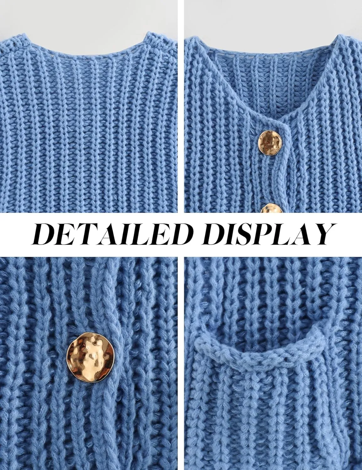 Yimoon Sweater Vest Women Sleeveless Cropped Button Down Chunky Knit Cardigan Casual Knitted Sweater Vest with Pockets