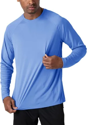 Yiqinyuan Men's T-Shirts Summer Long Sleeve Performance Quick Dry Breathable Hiking T-Shirts Light Blue
