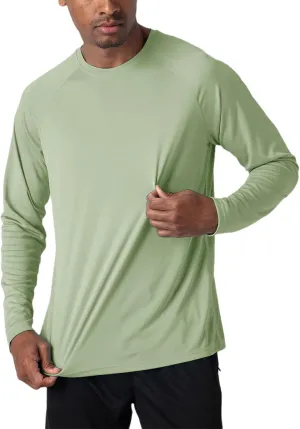 Yiqinyuan Men's T-Shirts Summer Long Sleeve Performance Quick Dry Breathable Hiking T-Shirts Light Green