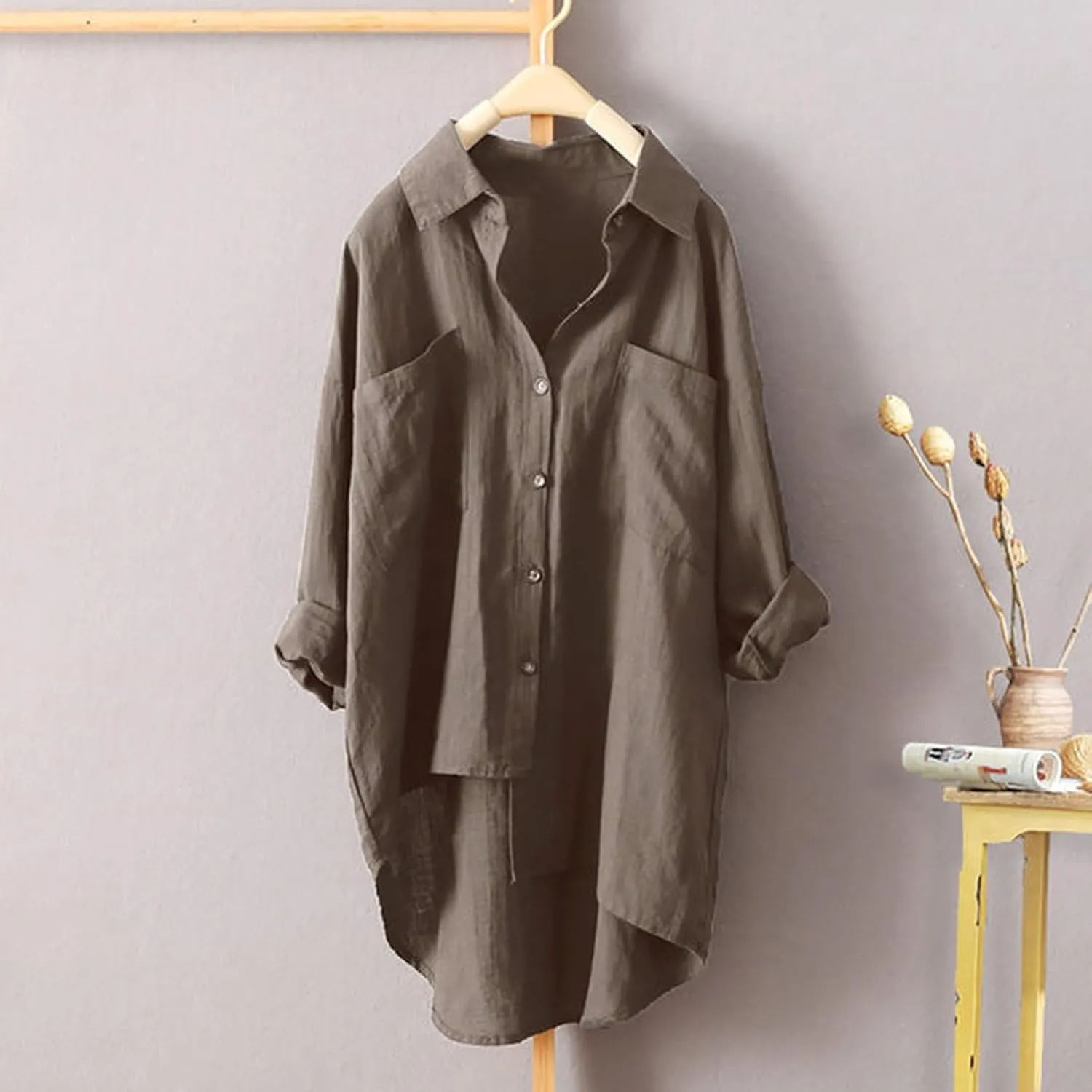 YUTANRAL Long Sleeve Shirts for Women Trendy Plaid Printed Button Down Shirts Plus Size Tops Casual Jackets Fall Clothes 2024