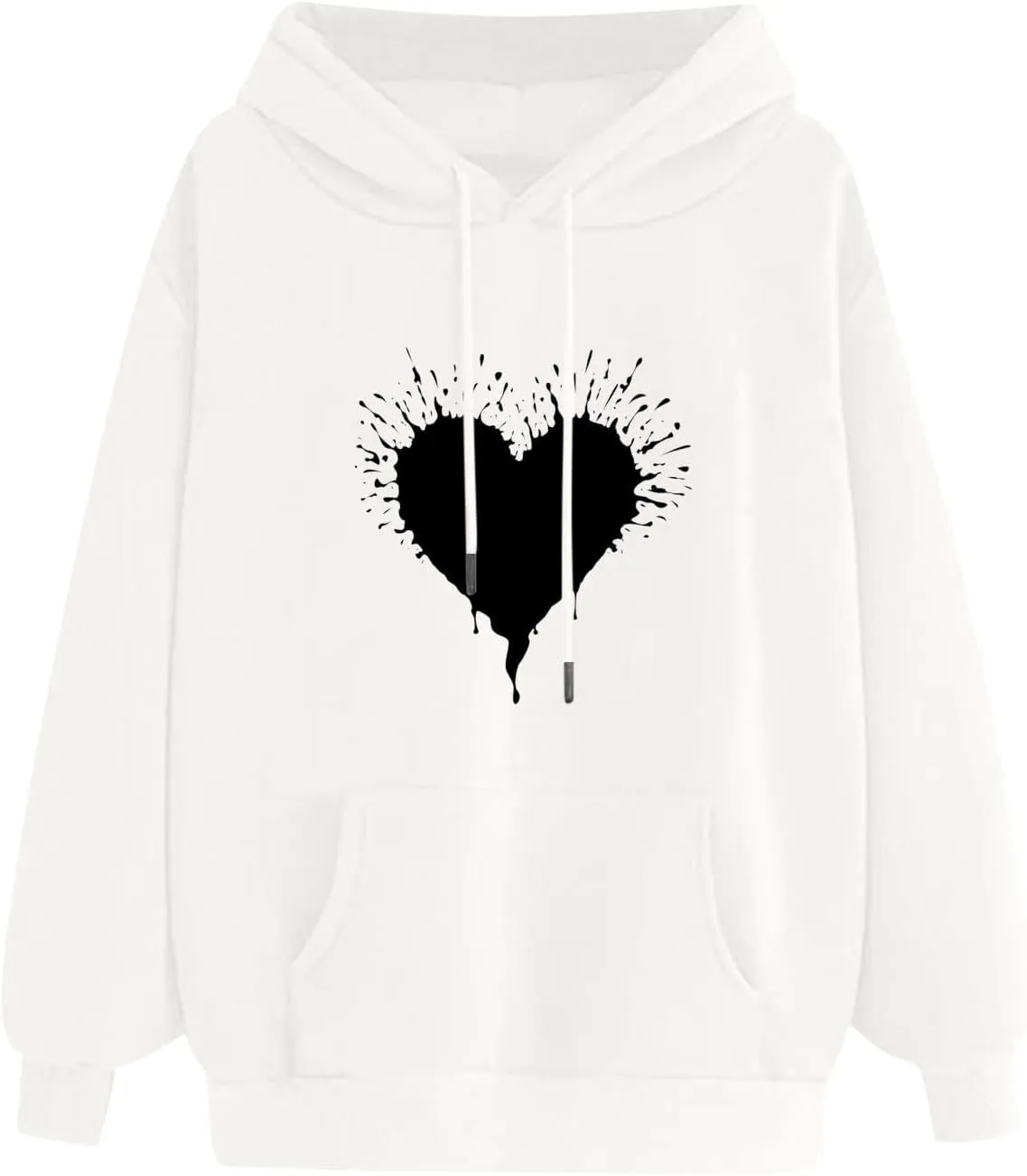 ZDRZK Hoodies For Women Cute Heart Print Drawstring Casual Hooded Sweatshirts Oversized Basic Fall Clothes With Pocket
