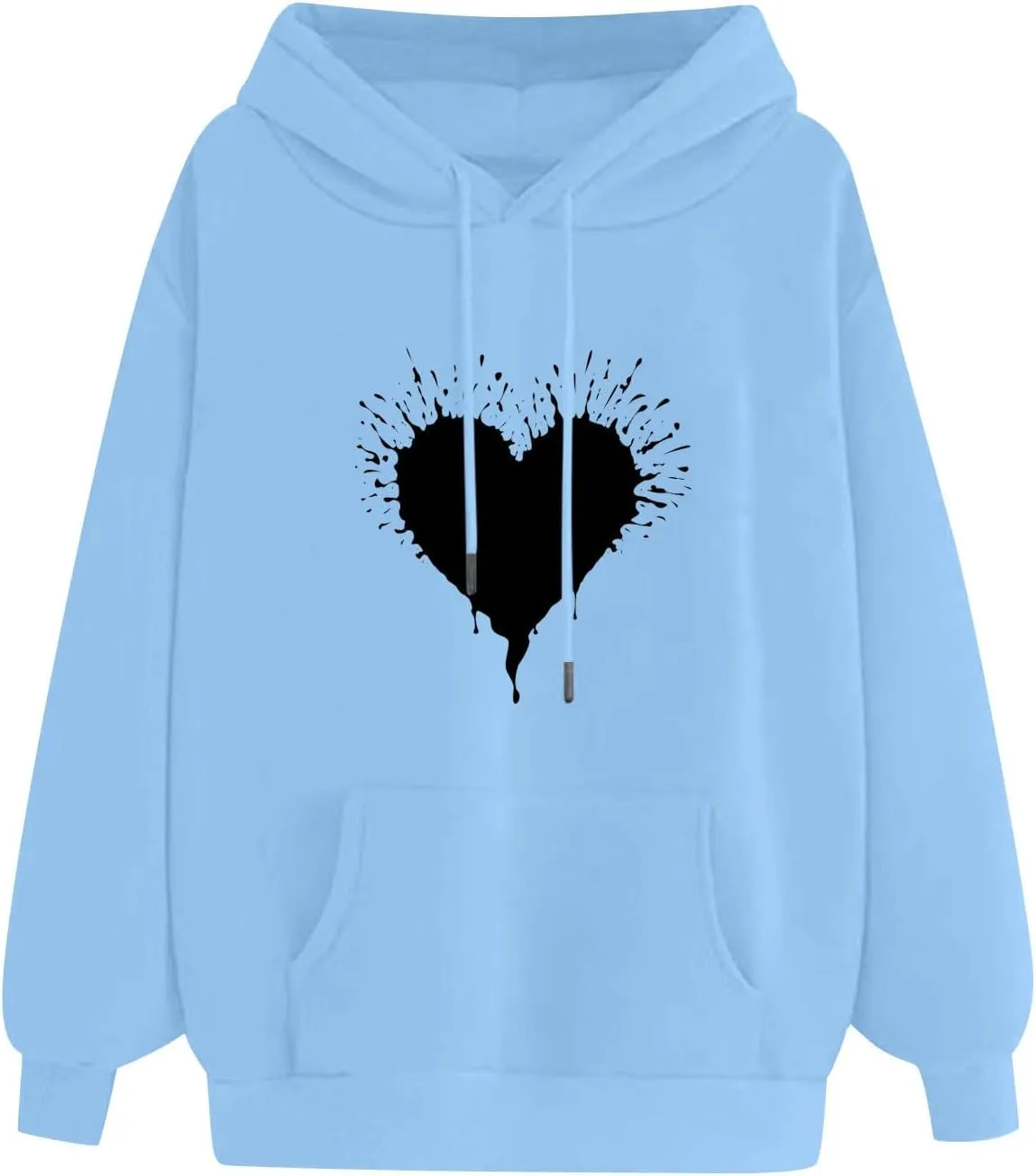 ZDRZK Hoodies For Women Cute Heart Print Drawstring Casual Hooded Sweatshirts Oversized Basic Fall Clothes With Pocket