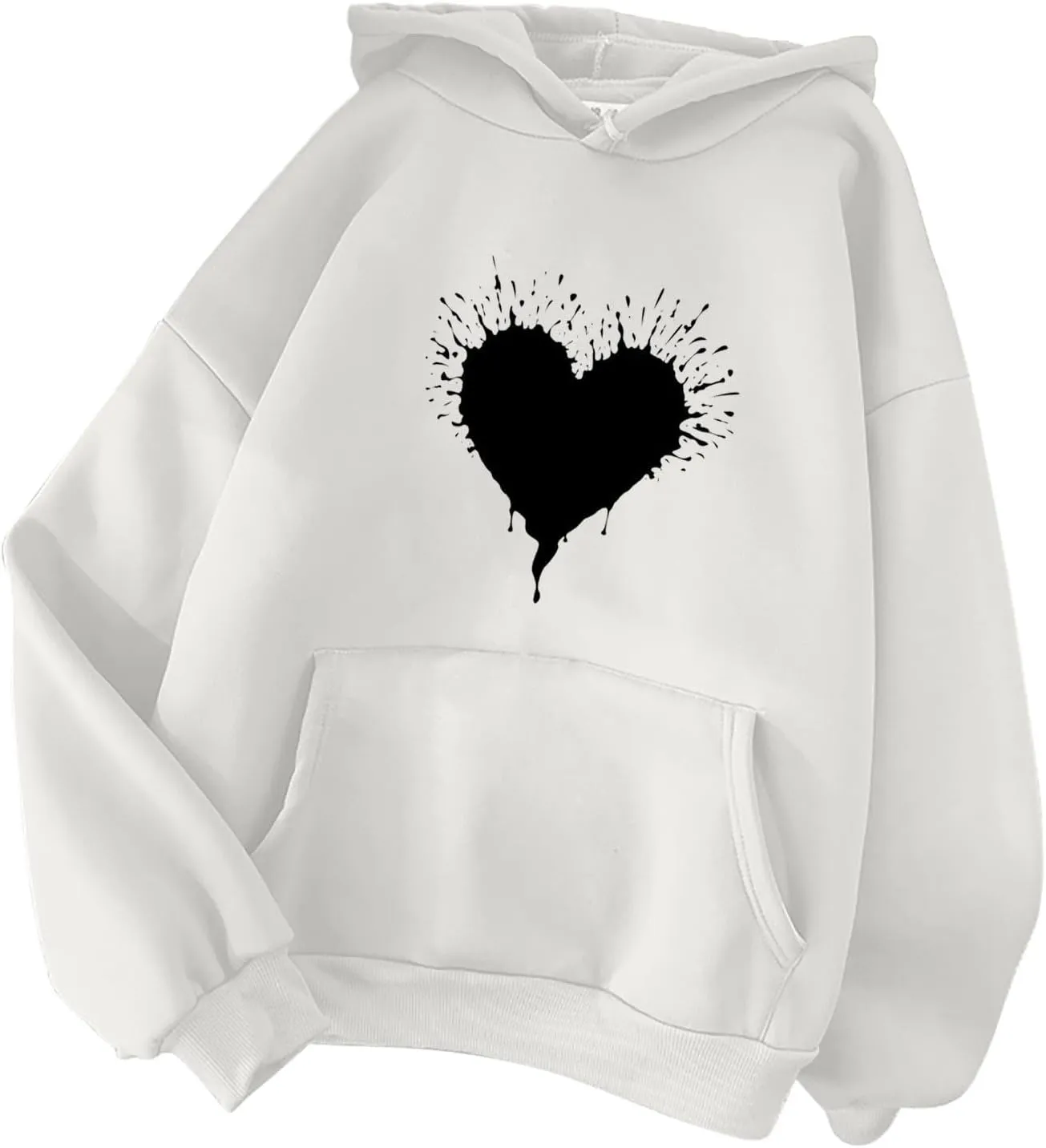 ZDRZK Hoodies For Women Cute Heart Print Drawstring Casual Hooded Sweatshirts Oversized Basic Fall Clothes With Pocket