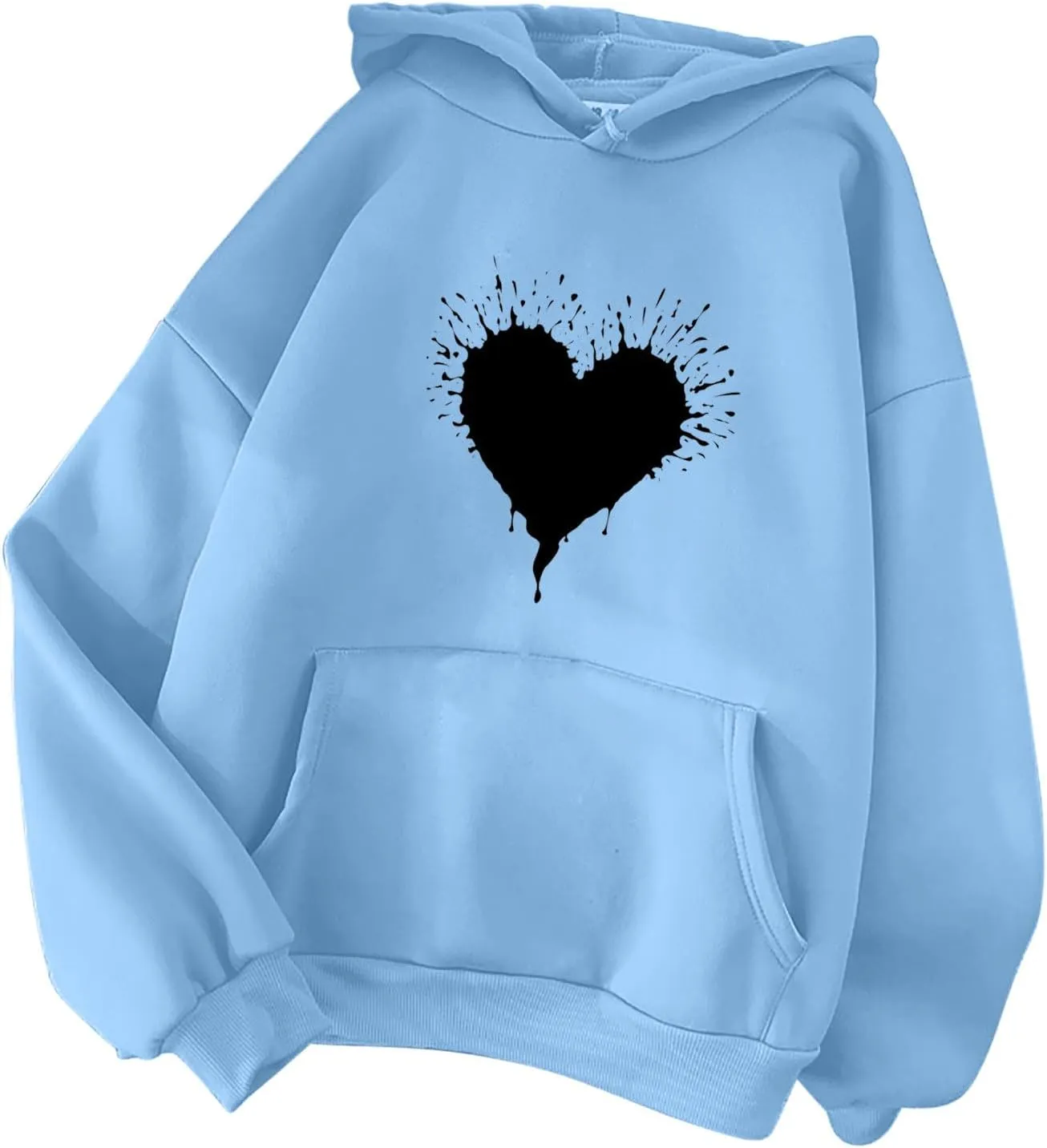 ZDRZK Hoodies For Women Cute Heart Print Drawstring Casual Hooded Sweatshirts Oversized Basic Fall Clothes With Pocket