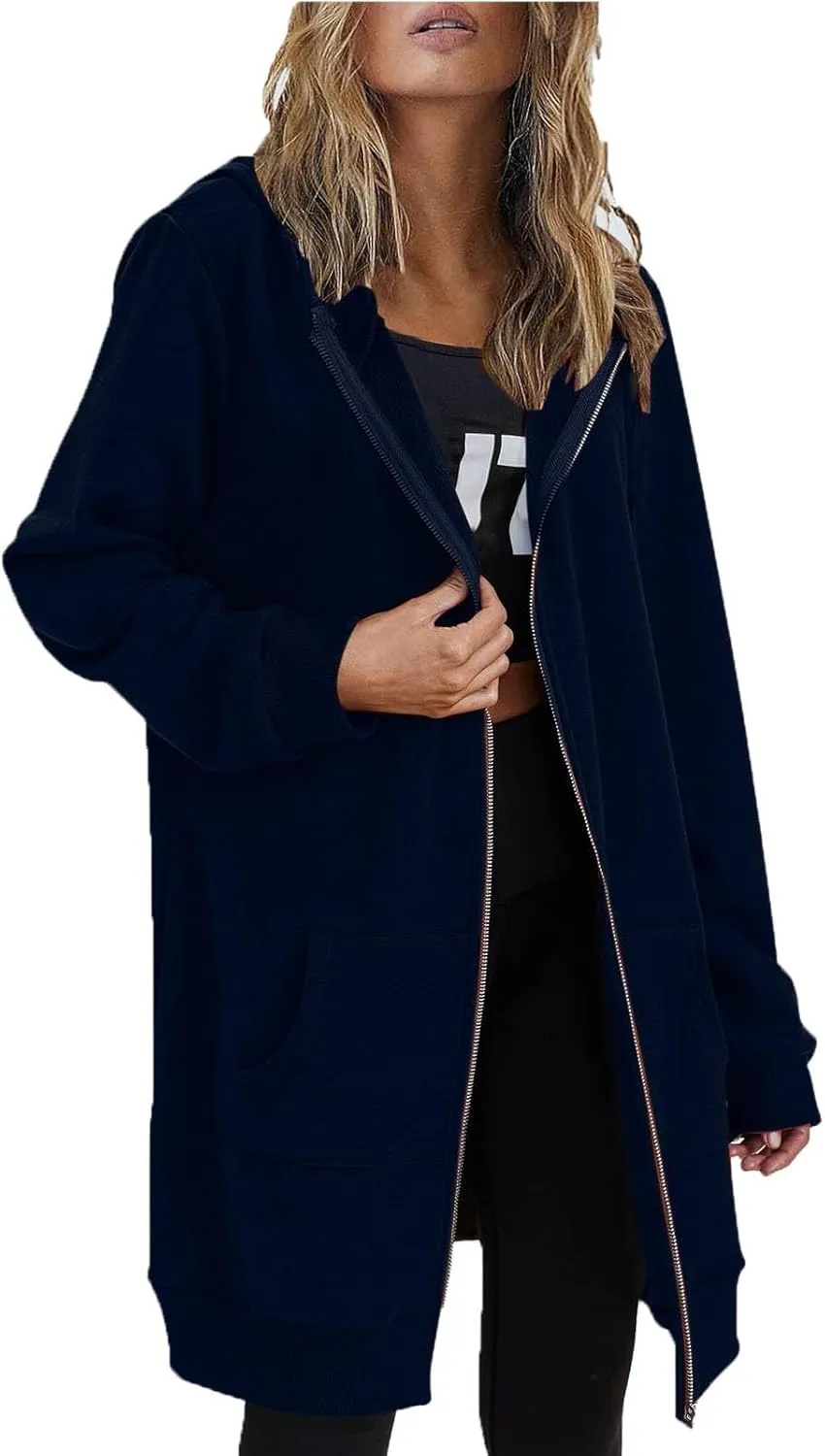 Zip Up Hoodies for Women 2024 Plus Size Long Sleeve Sweatshirts Casual Loose Jackets Coat Fall Clothes with Pockets