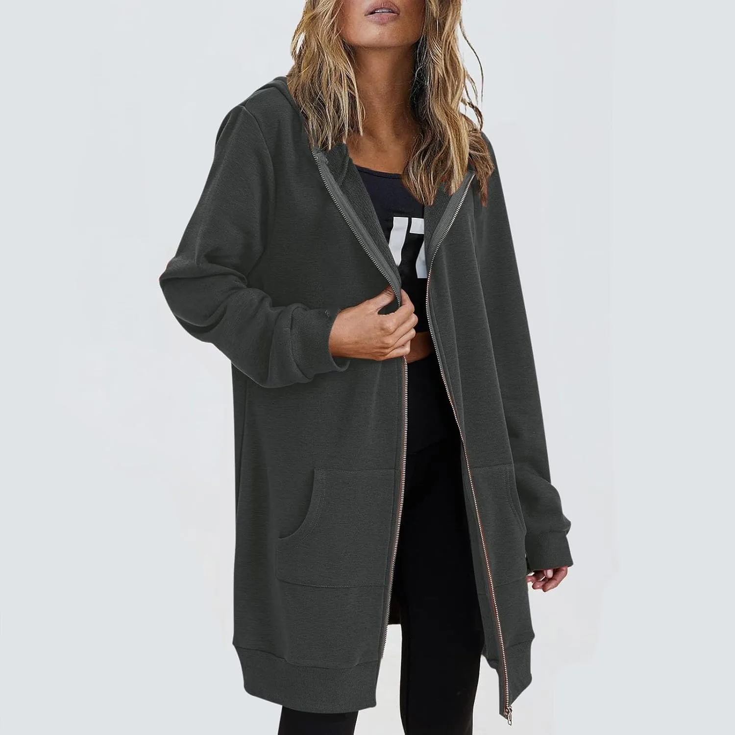 Zip Up Hoodies for Women 2024 Plus Size Long Sleeve Sweatshirts Casual Loose Jackets Coat Fall Clothes with Pockets