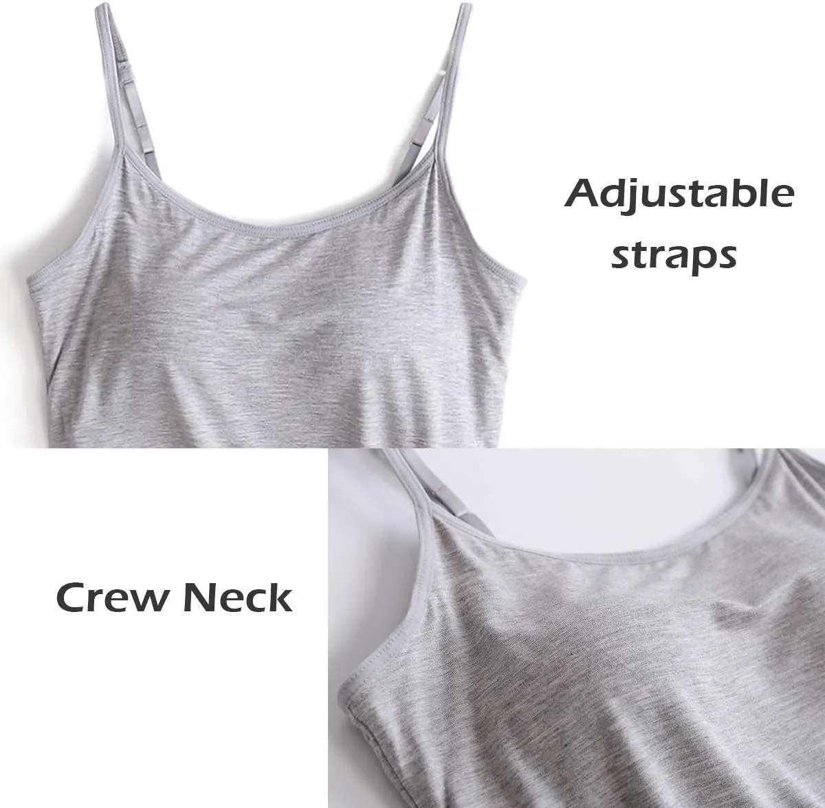 Zylioo Womens Modal Padded Built-in-Bra Tanks Tops Crew Neck Wireless Bra Camisole Casual Slim-Fit Shirts Tee Plus Size