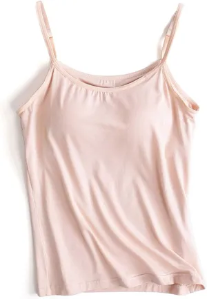 Zylioo Womens Modal Padded Built-in-Bra Tanks Tops Crew Neck Wireless Bra Camisole Casual Slim-Fit Shirts Tee Plus Size
