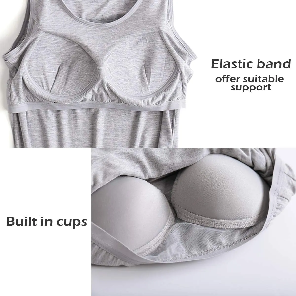Zylioo Womens Modal Padded Built-in-Bra Tanks Tops Crew Neck Wireless Bra Camisole Casual Slim-Fit Shirts Tee Plus Size