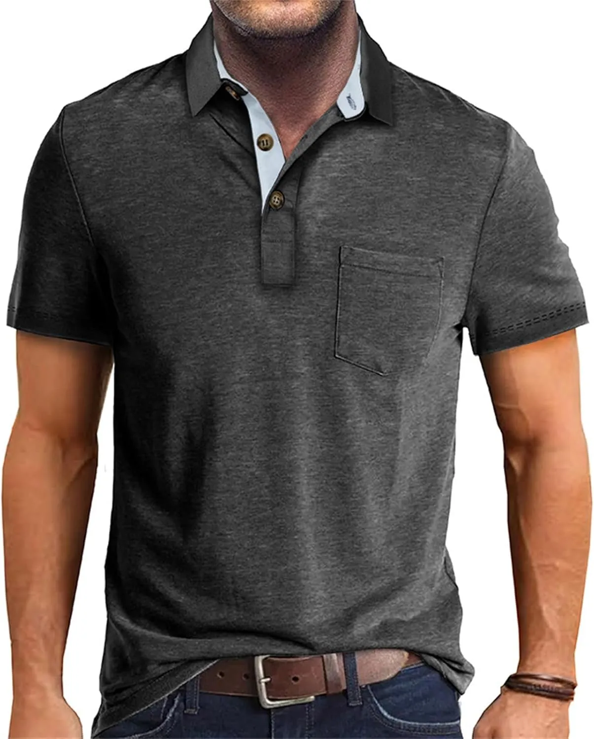 ZYXTIM Men's Short Sleeve Henley Tee Fashion Button Business Work Golf Polo Shirts Summer Soild Slim Ribbed T-Shirts Big&Tall