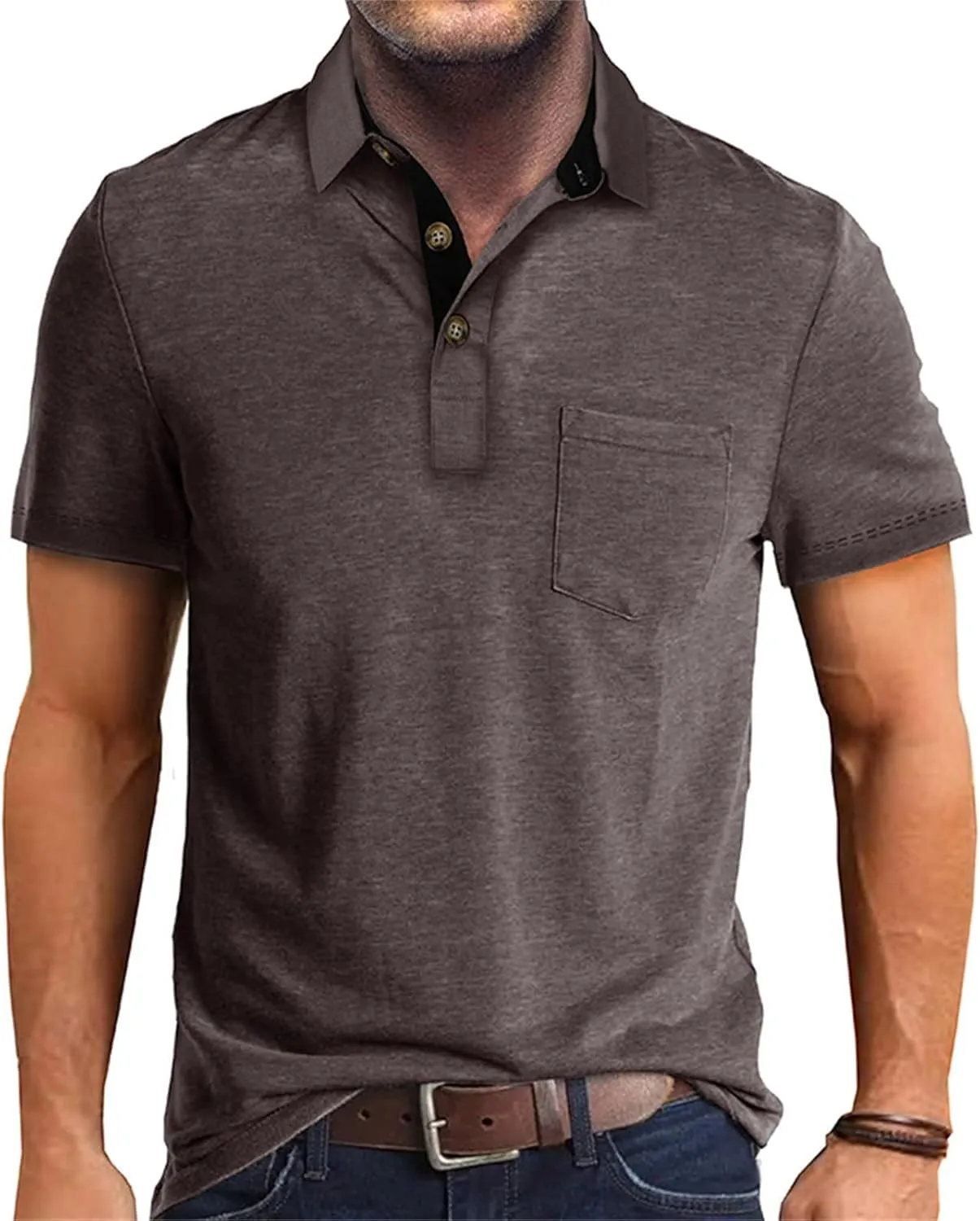 ZYXTIM Men's Short Sleeve Henley Tee Fashion Button Business Work Golf Polo Shirts Summer Soild Slim Ribbed T-Shirts Big&Tall