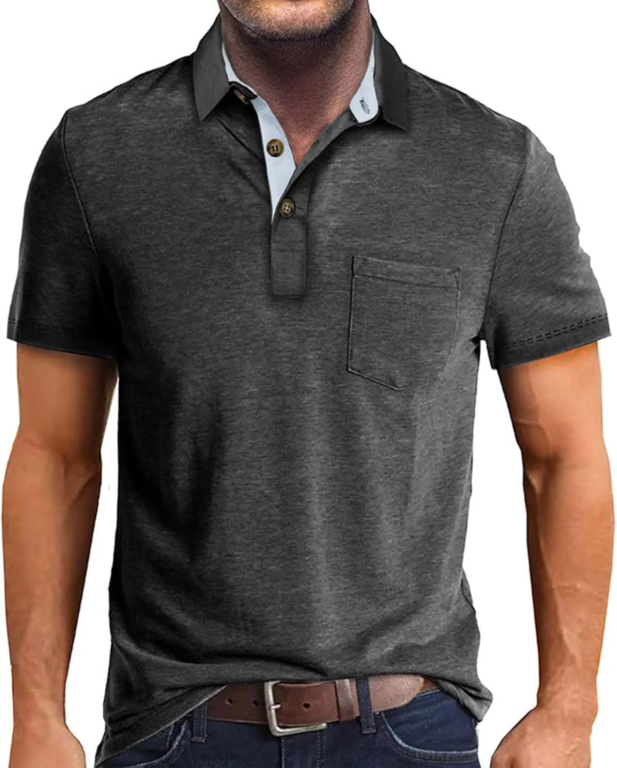 ZYXTIM Men's Short Sleeve Henley Tee Fashion Button Business Work Golf Polo Shirts Summer Soild Slim Ribbed T-Shirts Big&Tall