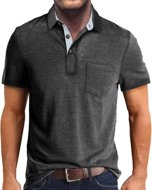 ZYXTIM Men's Short Sleeve Henley Tee Fashion Button Business Work Golf Polo Shirts Summer Soild Slim Ribbed T-Shirts Big&Tall
